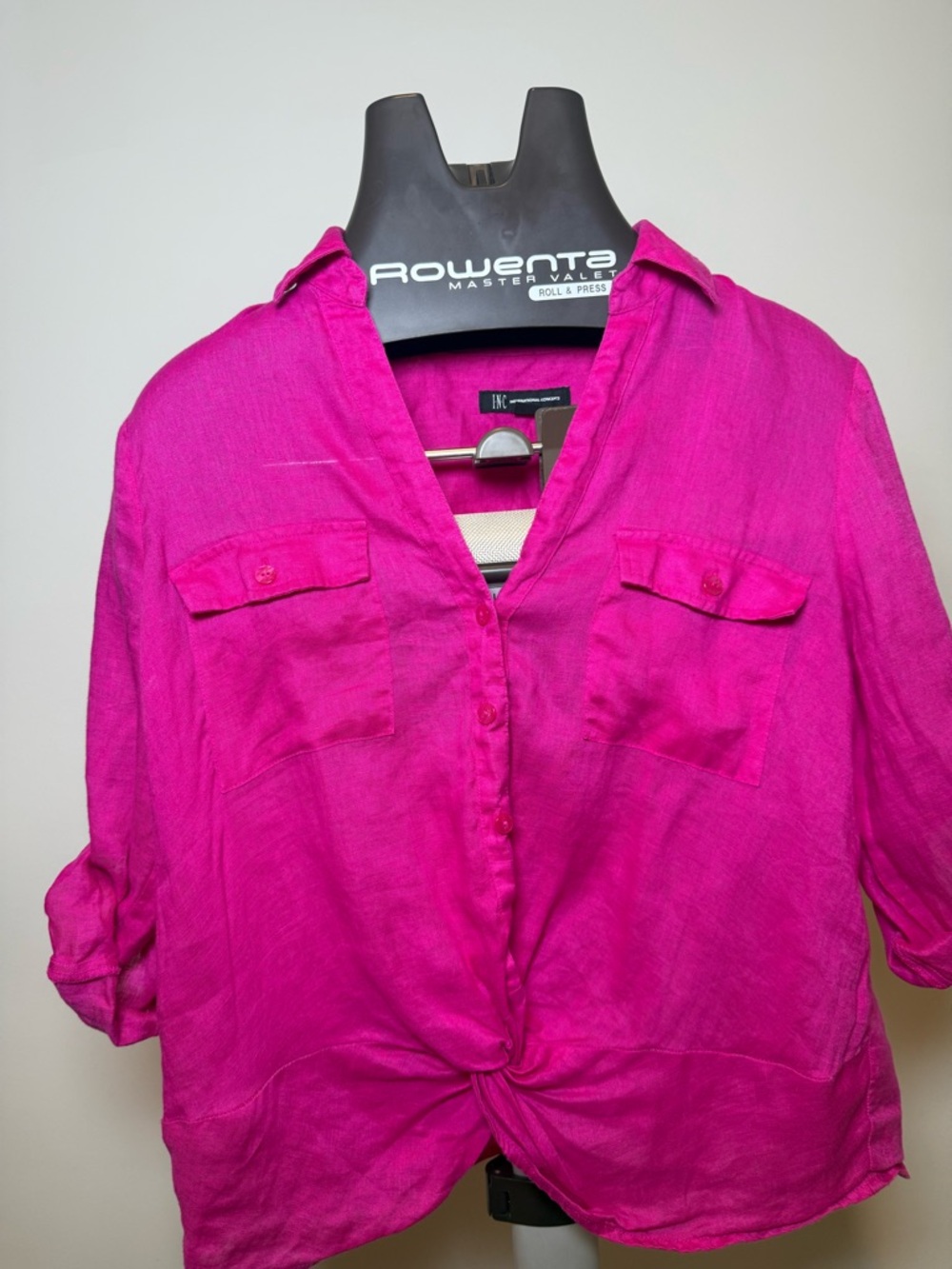 INC International Concepts Fuchsia Button-Front Womens Shirt- linen type